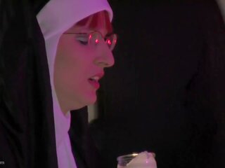 Roleplay Done Right As excellent Redhead Nun Rides A Hard Wooden Dildo Under Rule Of sexy Priest
