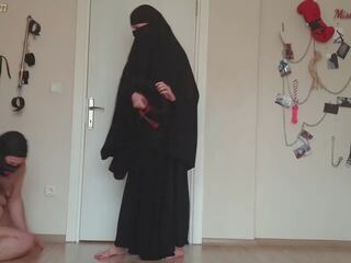 Muslim lover canes fat slave