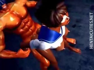 3D anime street girl gets nailed by a big stripling