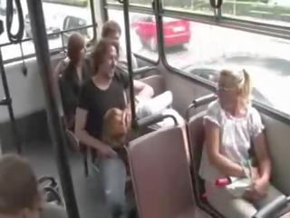 Bitchy looking Redhead walked in public tied sucks peter in public transport