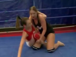 Superb girls in wild lesbian wrestling