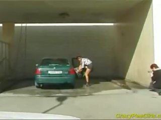 Crazy pee darling at the car wash